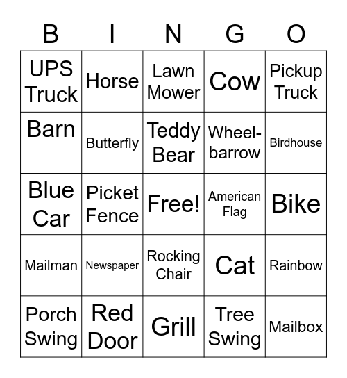 Neighborhood Bingo Card