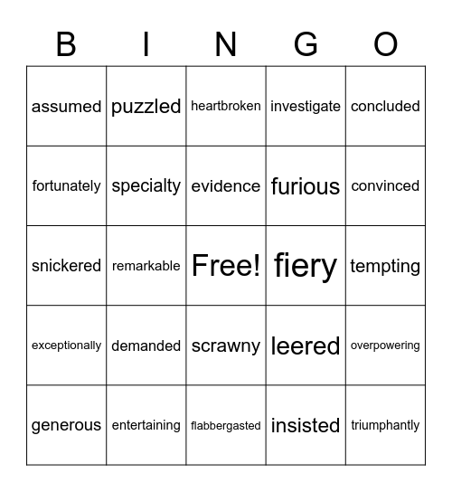 Vocabulary Review Bingo Card