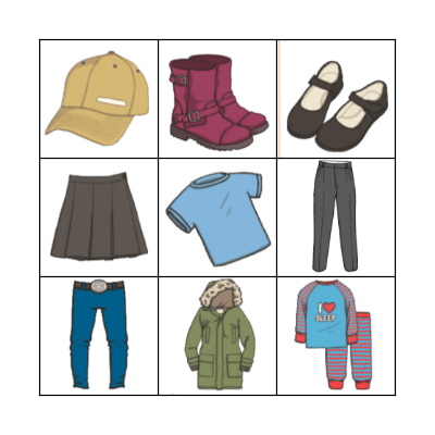 Clothes With Pictures Bingo Card
