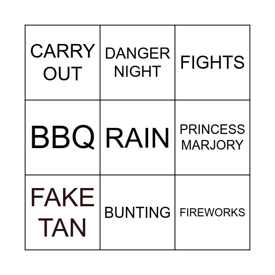 GALADAY BINGO Card