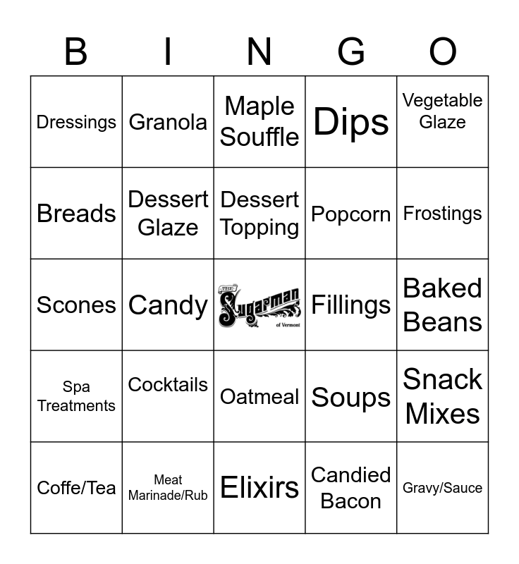 Maple Syrup Applications Bingo Card