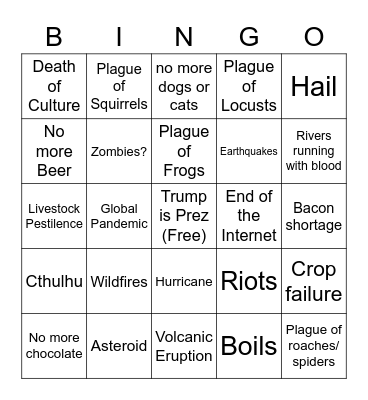Apocalypse Bingo Card
