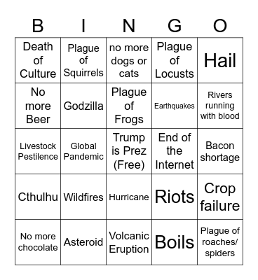 Apocalypse Bingo Card