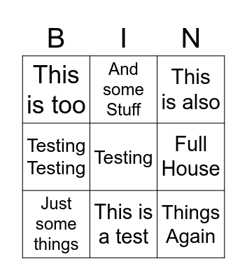 Song Bingo Card