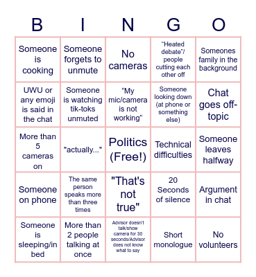 Advisory Bingo Card