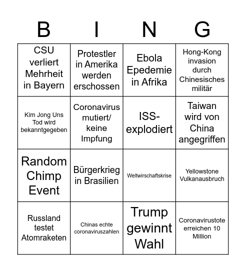 2020 World Bingo Card