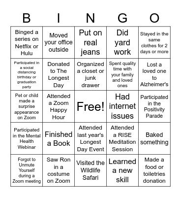 Carson | The Longest Day Bingo Card