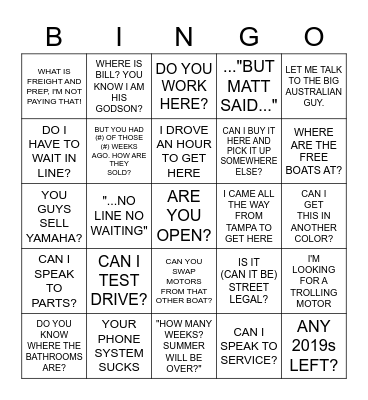 BOAT SALES BINGO Card