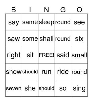 Sight Words List 9 Bingo Card