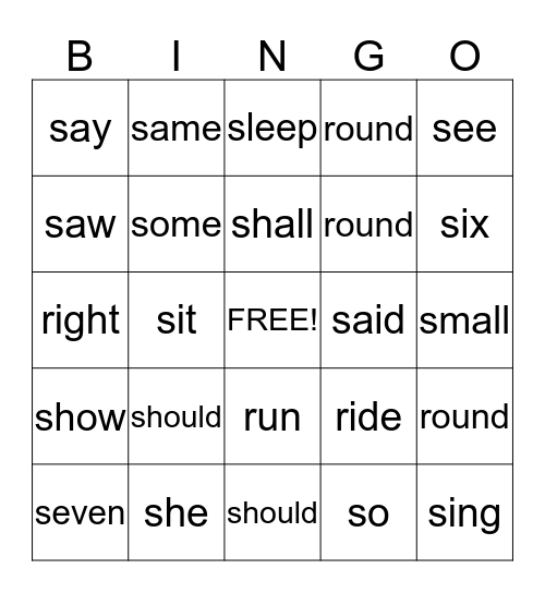 Sight Words List 9 Bingo Card
