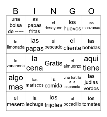 Esp 1B capi 5 Cafe/Comida   Ortner Bingo Card