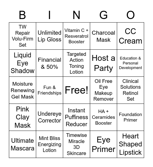 MK Beauty Bingo Card