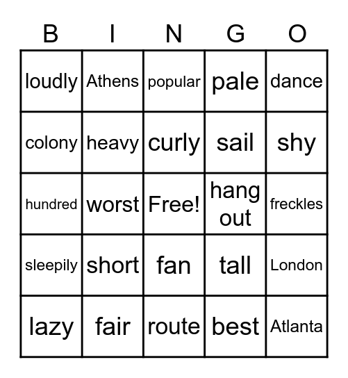 1st Trimester Vocabulary Bingo Card