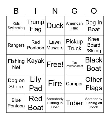 Lake Bingo Card