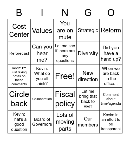 Adv Department Bingo Card