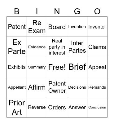 Patent Bingo Card