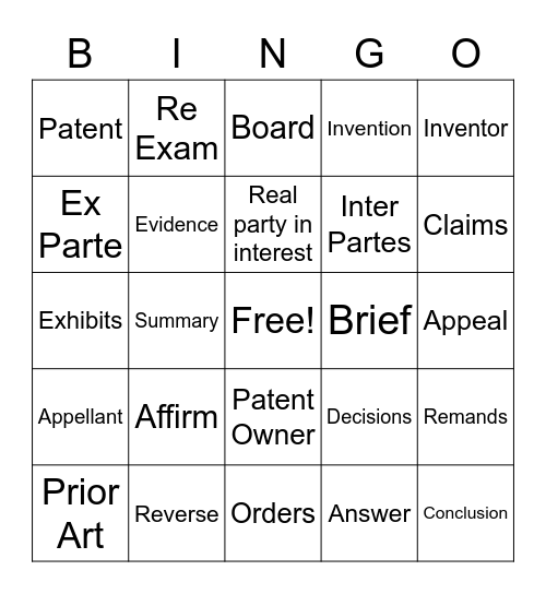 Patent Bingo Card