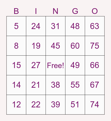 NUMBER BINGO! Bingo Card