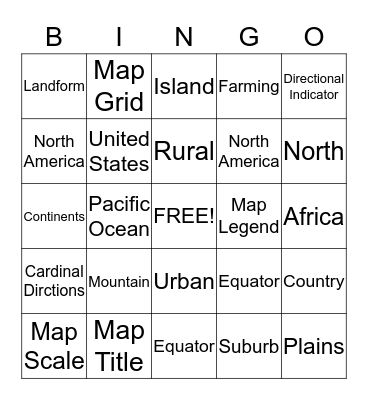 Land Around Us Bingo Card