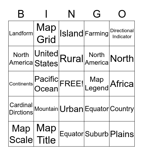 Land Around Us Bingo Card