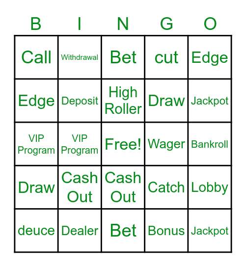Casino Night Bingo Card