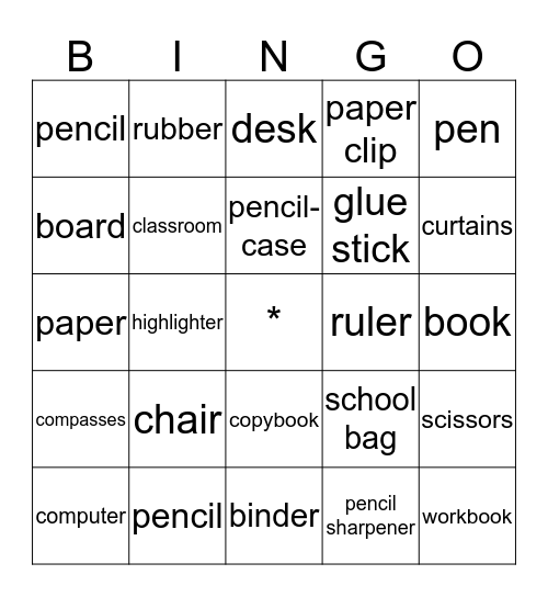 Classroom Bingo Card