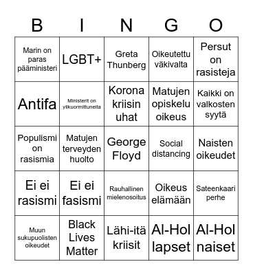 Suomi Black Lives Matter Bingo Card