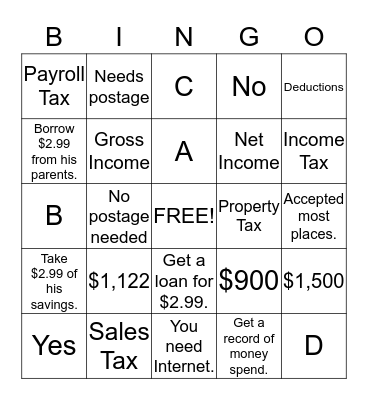 Financial Literacy Bingo Card