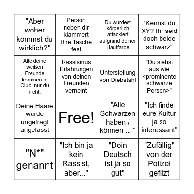 Alltagsrassismus Bingo Card
