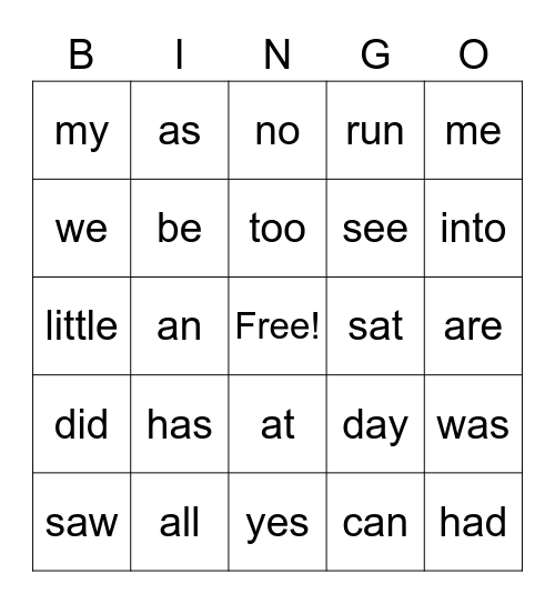 1st Bingo Card