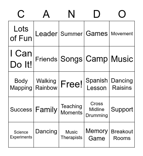 Can-Do Camp Bingo Card