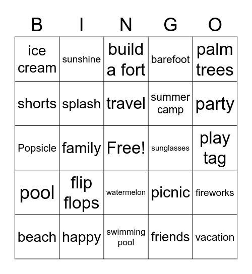 Summer Bingo Card