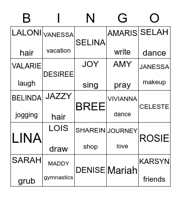 Nana    <3 's Bingo Card