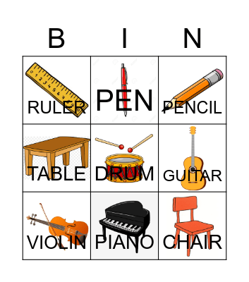 CLASSROOM OBJECTS Bingo Card