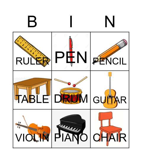 CLASSROOM OBJECTS Bingo Card