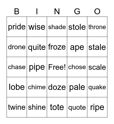 silent e (with blends) Bingo Card
