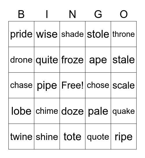 silent e (with blends) Bingo Card