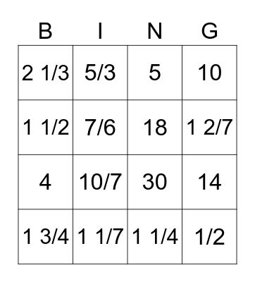 Fraction Practice Bingo Card