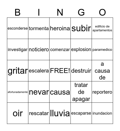 Vocab 5A Bingo Card