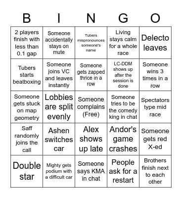 The Official Re-Volt Online Bingo Card Bingo Card