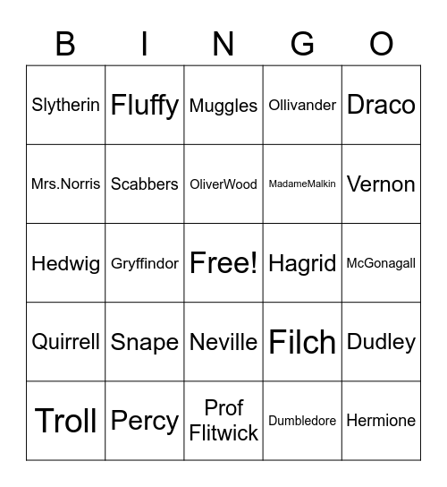 Harry Potter Bingo Card