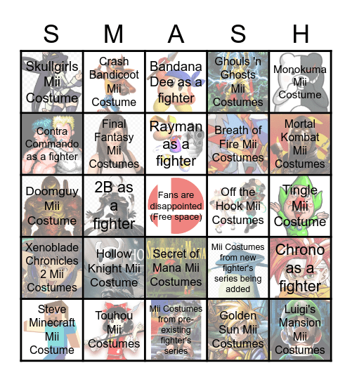 Smash Fighters Pass 2 Bingo Card