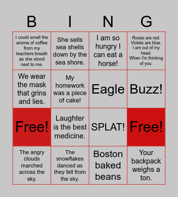 Poetry: Figurative Language Bingo Card