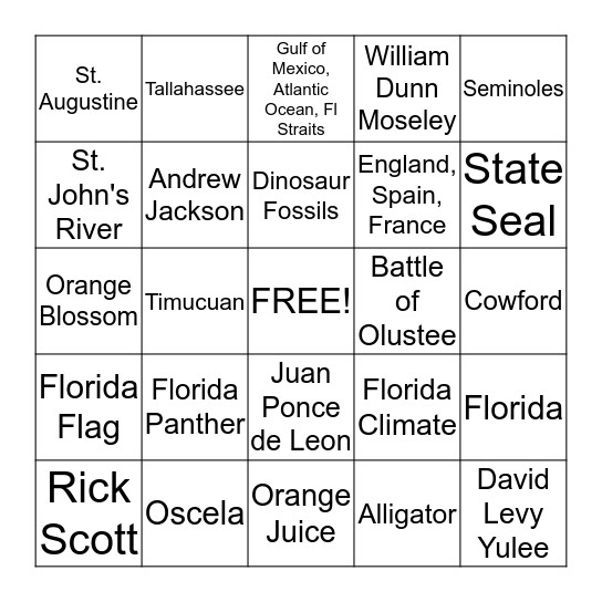 Florida History  Bingo Card