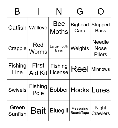 Fishing Bingo Card