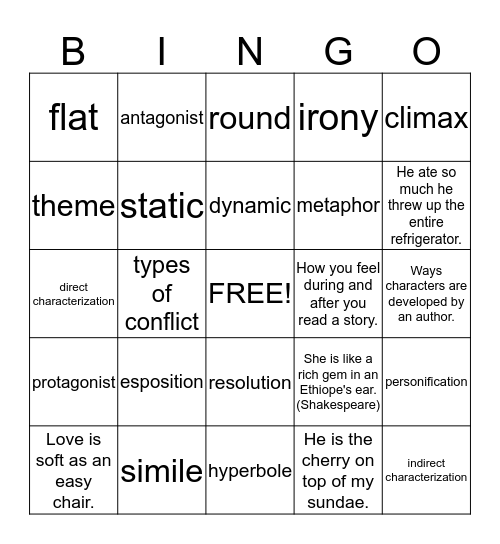 Literary Terms Bingo Card