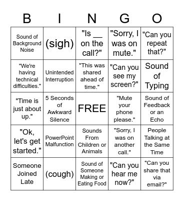 Career Takeoff Conference Call Bingo Card