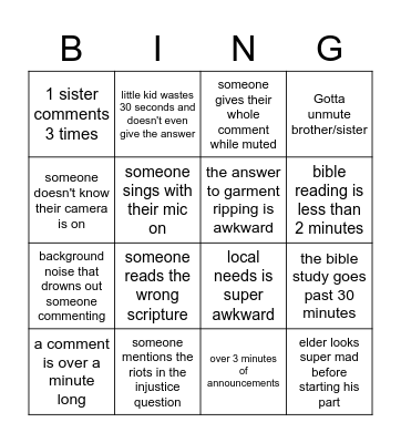 midweek meeking Bingo Card