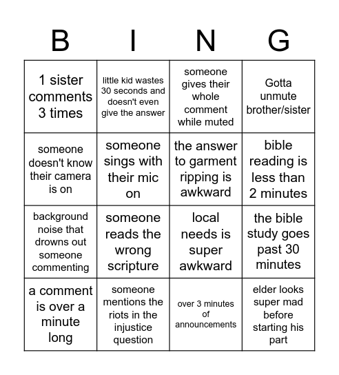 midweek meeking Bingo Card