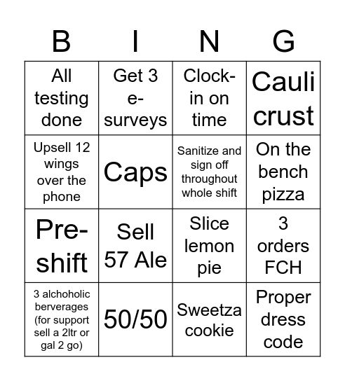 UPSELLING BINGO Card